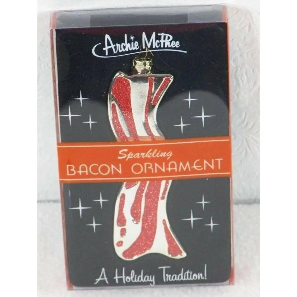 NEW 2015 Archie McPhee Sparkling Bacon Christmas Ornament 4 1/2